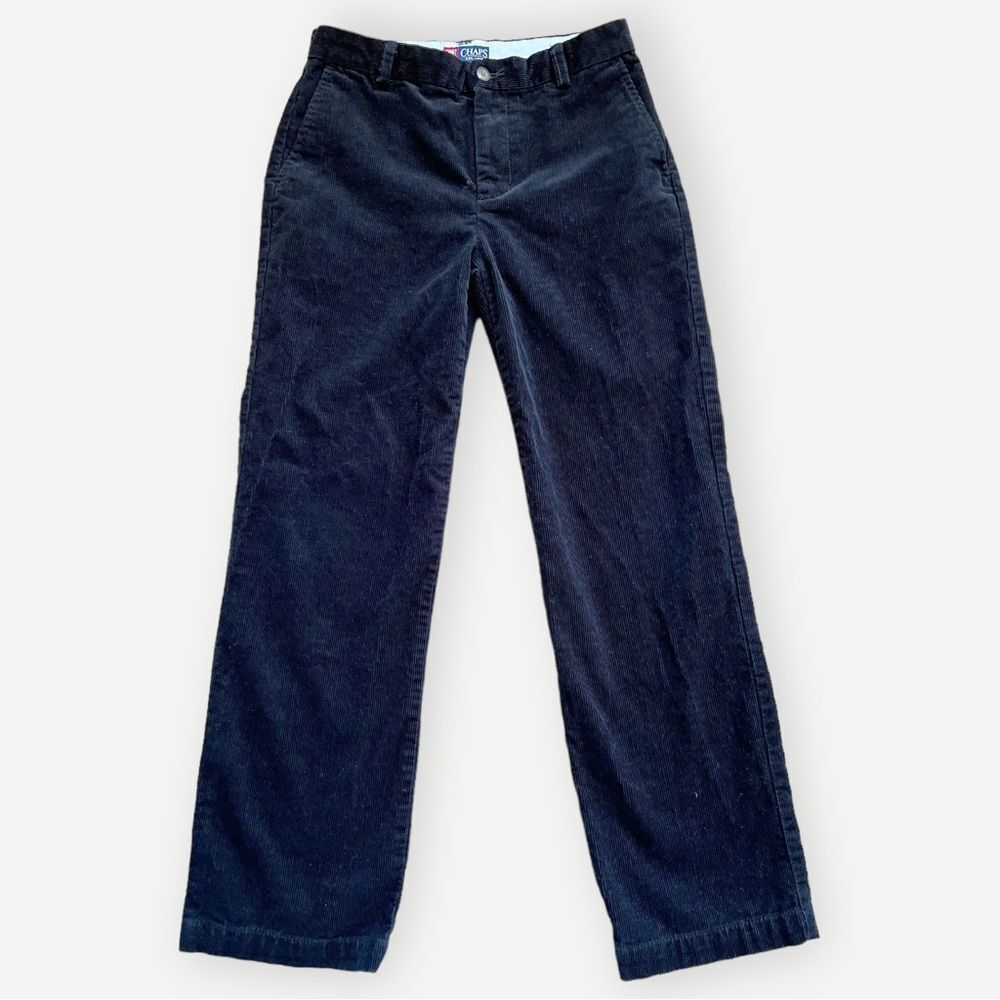 Chaps Boys Kids Black Chino Style 100% Cotton Corduroy Pants. Pockets. 12.